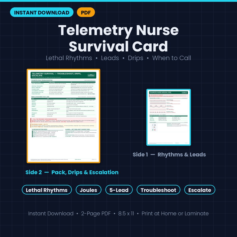 Telemetry Nurse Survival Card digital reference